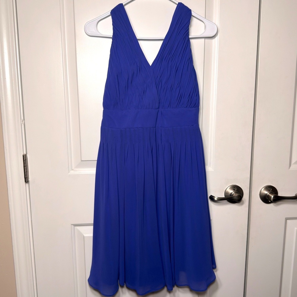 Lauren Ralph Lauren Purple Pleated Chiffon Cocktail V-Neck Dress Size 2